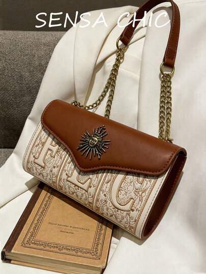 New Fashion Classic PU Patchwork Embroidered Shoulder Bag, Suitable For Travel, Shopping, Commuting, Party