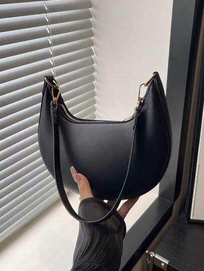 1pc PU Solid Color Crescent Underarm Bag, Vintage Fashion Shoulder Bag, Suitable For Professional Women, Multi-Functional Structure , Vintage Bag