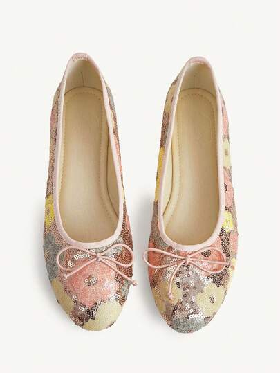 CUCCOO CHICEST French Retro Floral Sequined Round Toe Flat Shoes Women's Summer New Gentle Bow Low Vamp Shoes