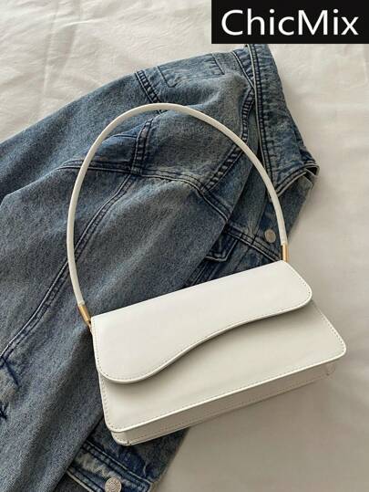Fashionable Solid Color Asymmetrical Flip-Top Vintage Simple Elegant Shoulder Bag , Old Money , Office, Cream Bag