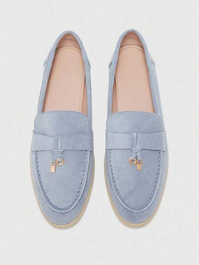 CUCCOO BIZCHIC Women's Fashionable Blue Suede Comfortable Casual Loafers, Suitable For Commuting, Outdoor, Shopping, Work, Daily Wear For Christmas Spring Shoes