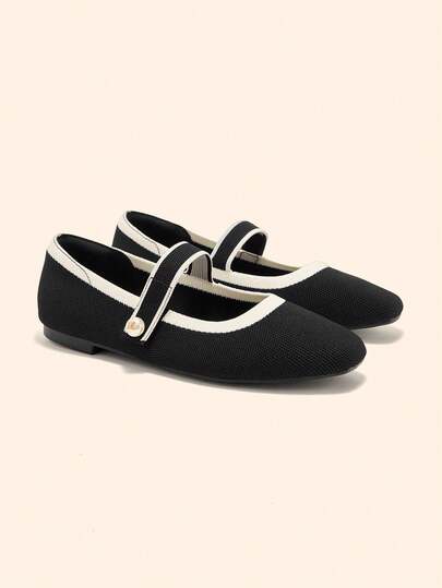 CUCCOO BASICS Women's Fashion Square Toe Pearl Decor Mary Jane Ballet Flats, Comfortable For Commuting, Party, Shopping, Vacation For Christmas Spring Shoes