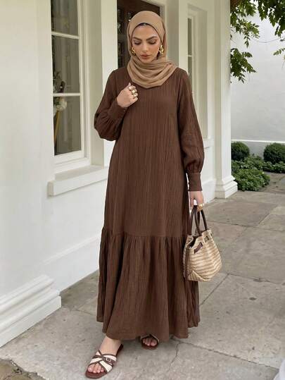 Solavon Women's Elegant Solid Color Stand Collar Dress