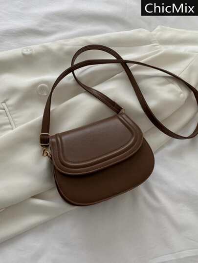 Fashionable Solid Color Mini Saddle Crossbody Bag With Embossing, Minimalist Style Women Bag