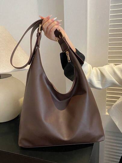 Vintage Large Capacity Solid Color Women's Shoulder Bag, Multifunctional Crossbody Bag, Handbag, Large Capacity Crossbody Handbag