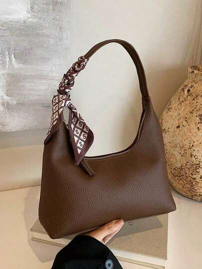 Minimalist Women's Shoulder Bag, Tote Bag, High Quality Underarm Bag, Crescent Bag With Scarf, Suitable For Work, Commuting, Shopping