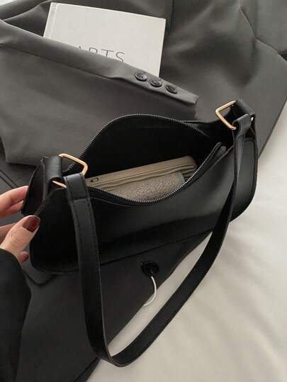 Fashionable Minimalist Shoulder Tote Handbag, Retro Vintage Underarm Bag, High-End Lightweight Zipper Handheld Baguette Bag