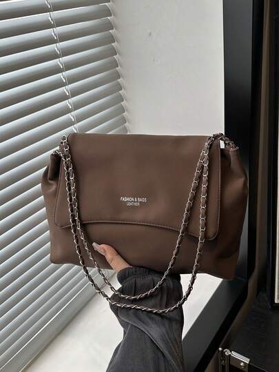 1pc Minimalist Vintage Square Flap Metal Chain Shoulder Bag, Suitable For Women's Casual And Commuting Daily Use