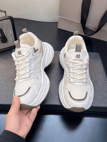Spring/Autumn Breathable Mesh Dad Shoes, Retro Thick Sole Height-Increasing Lightweight Versatile Casual Sports Sneakers