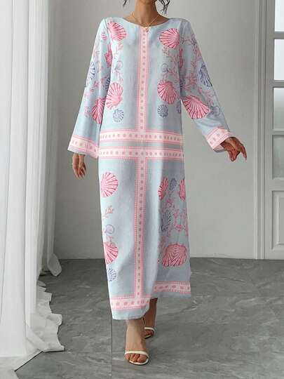 Luxury Arabic Style Robe, Loose Fit Round Neck Long Sleeve, Lightweight & Breathable, Elegant Casual Vacation Robe Gown, Traditional Arabic Clothing, Festival Formal Dress Eid Spring