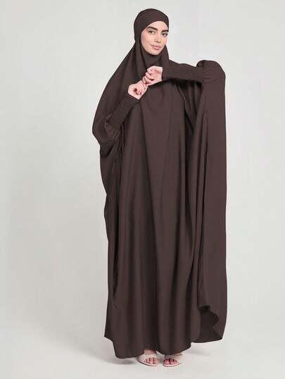 1pc Loose Abaya Khimar With Elastic Sleeves, High Privacy Design, Premium Quality Women Prayer Hijab, Islamic Clothing Eid Spring